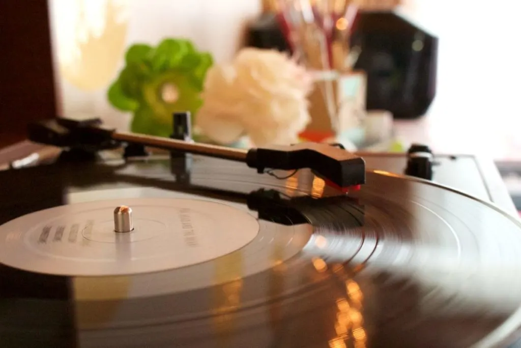 Record player sitting on a desk