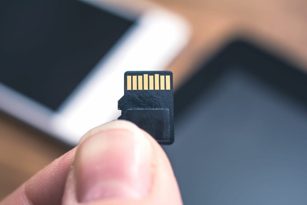 Person holding a micro SD card